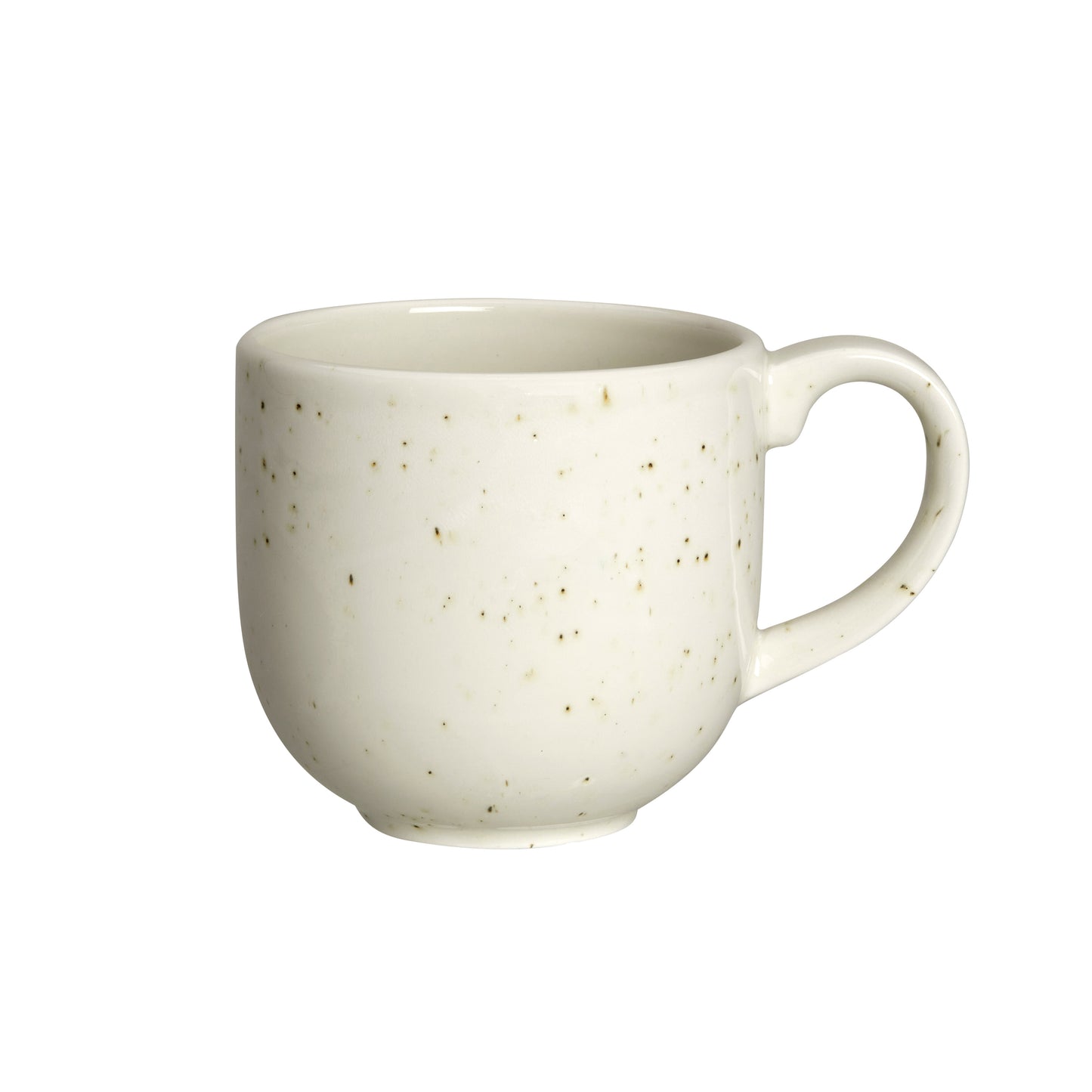 Weiße, gesprenkelte Kaffeetasse.