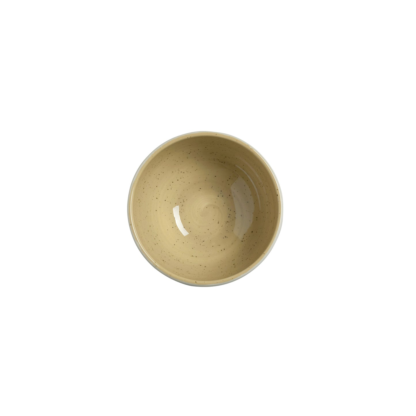 Leere, beige, gesprenkelte Schüssel obenansicht.