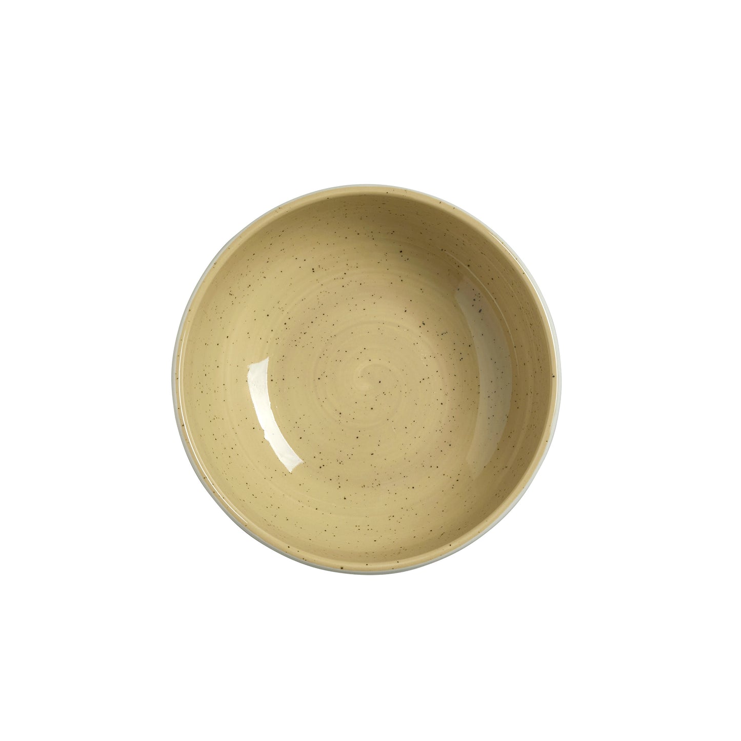 Beige, runde, tiefe Keramikschale.