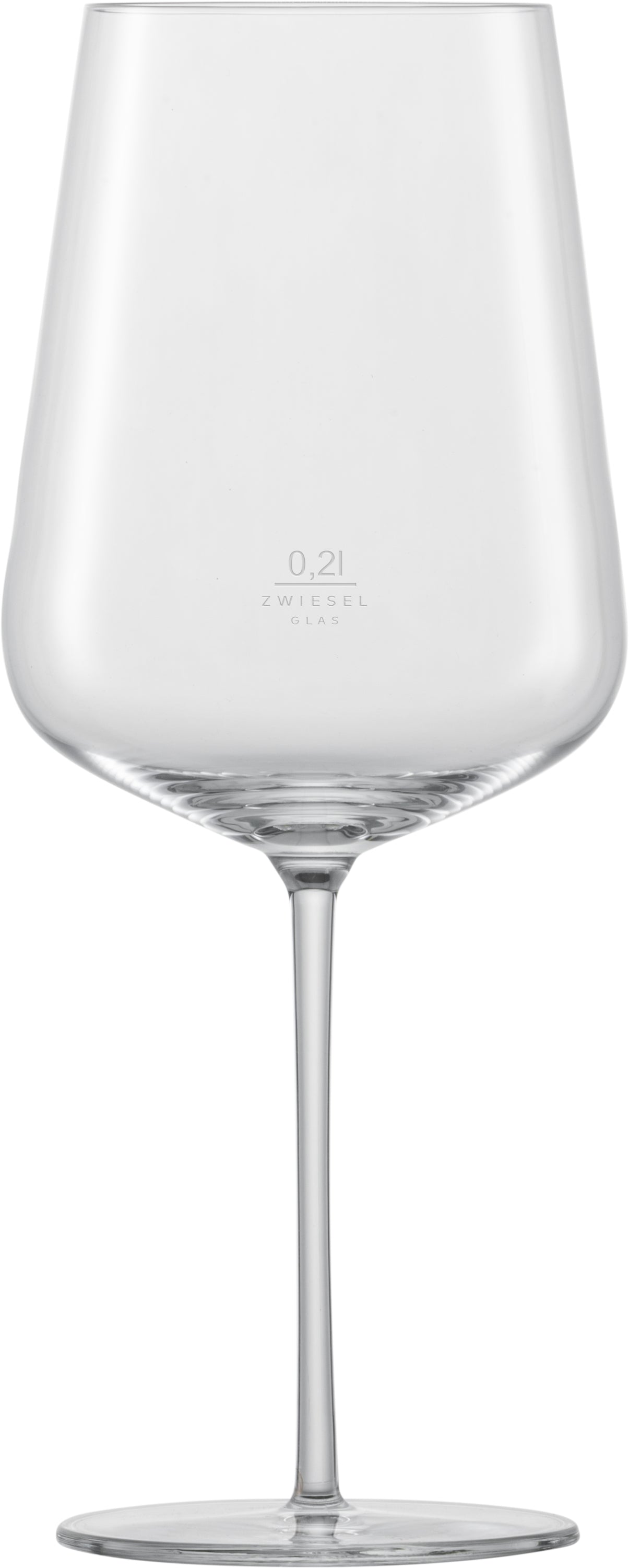 Weinglas mit Zwiesel-Logo und Volumen.