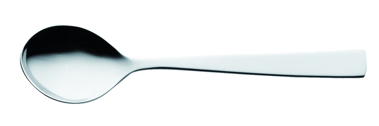 Silberner Löffel auf weißem Hintergrund.