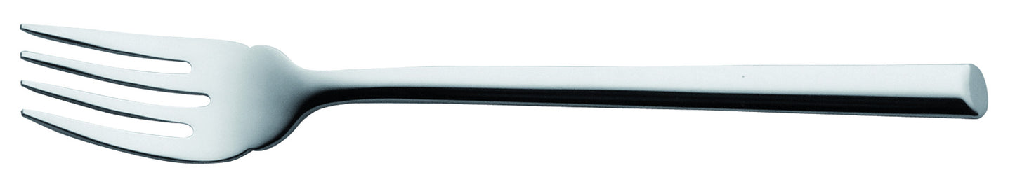 Silberne Gabel auf weißem Hintergrund.
