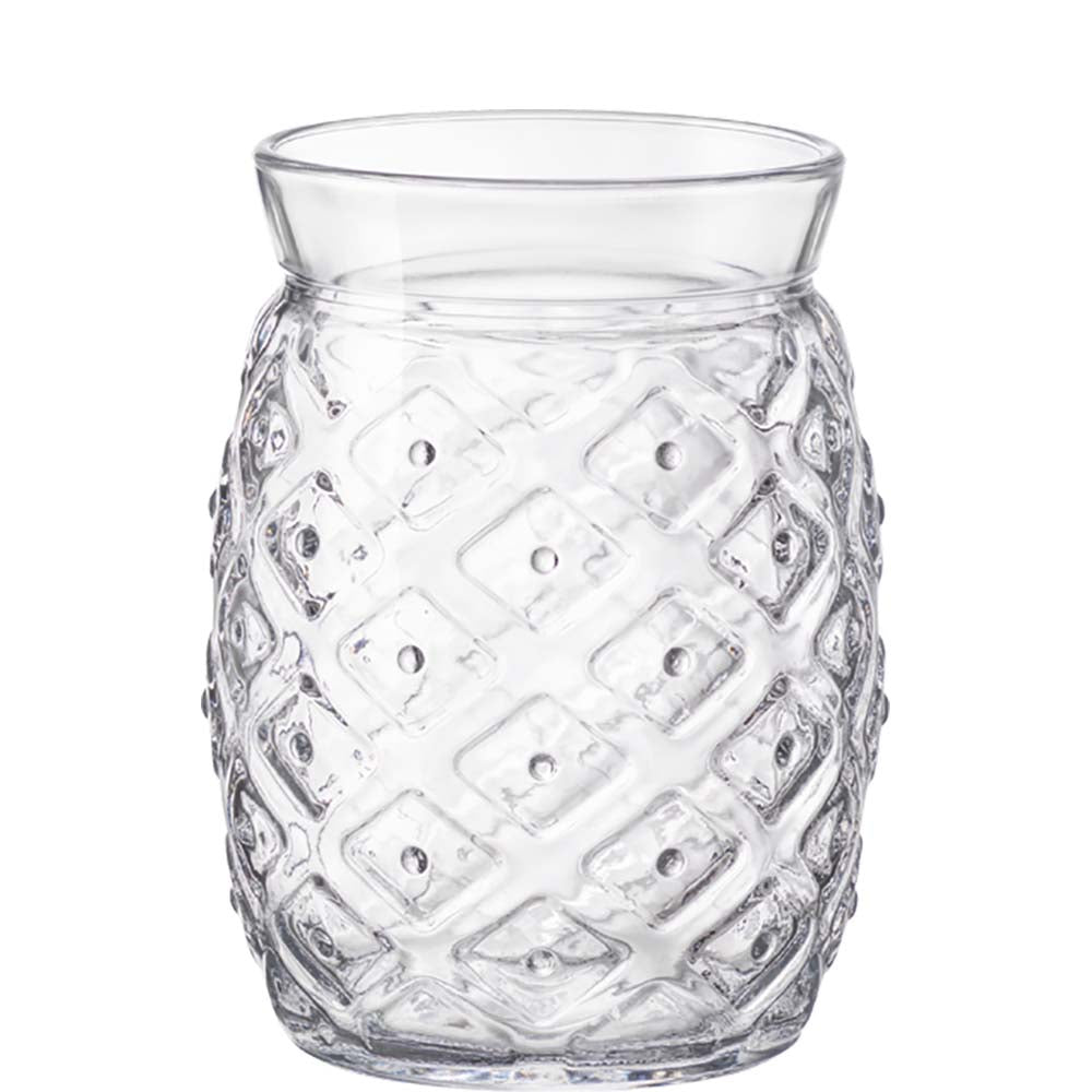 Glas mit strukturiertem Muster.