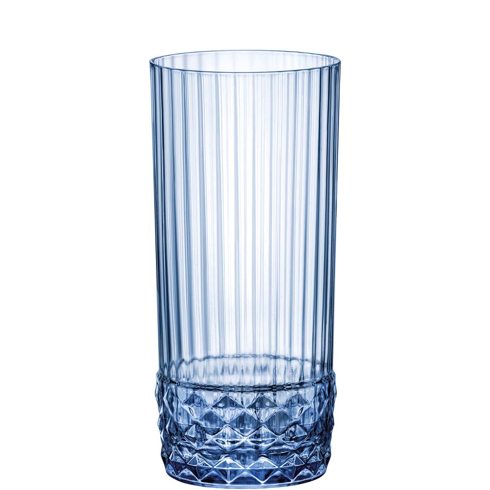 Blaues, geriffeltes Glasgefäß
