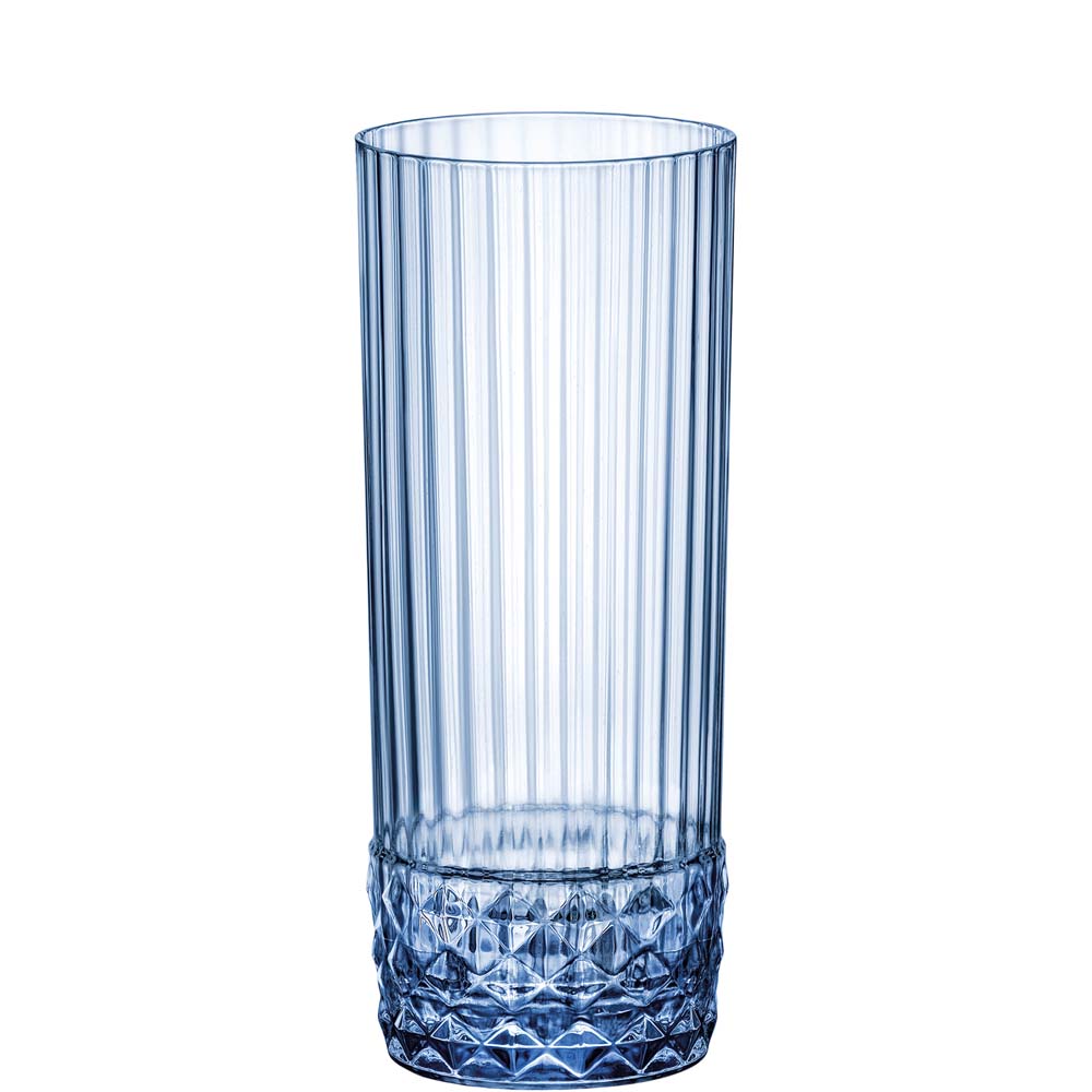 Blaues hohes Glas mit Muster