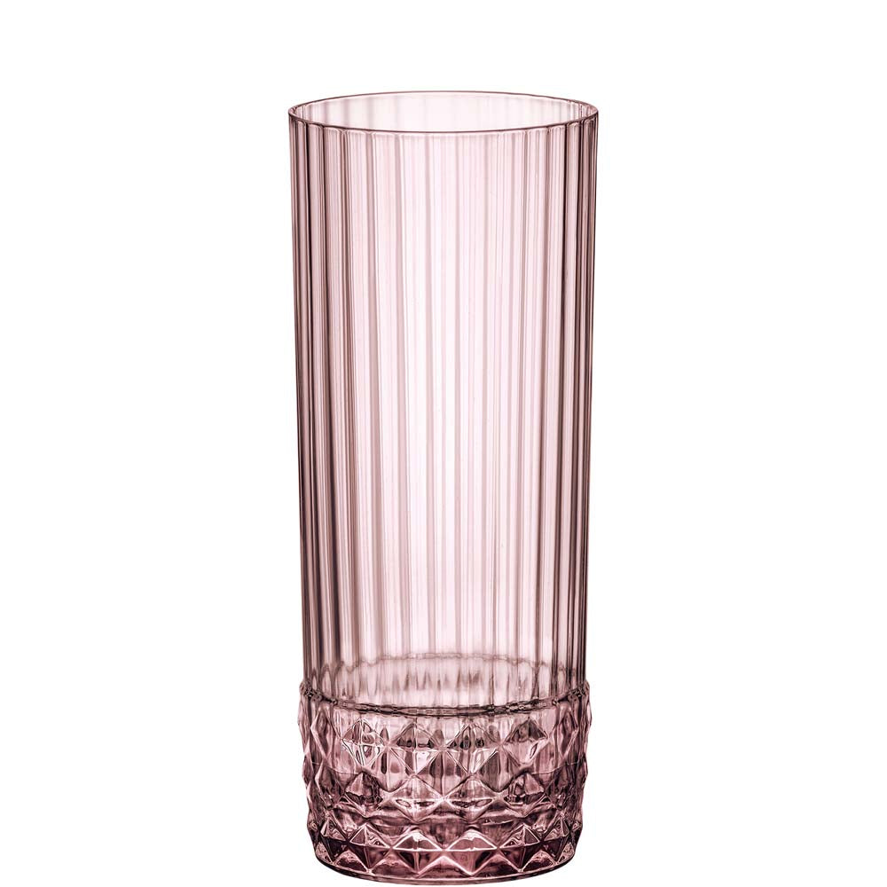 Rosa, geriffeltes Trinkglas, zylindrisch.