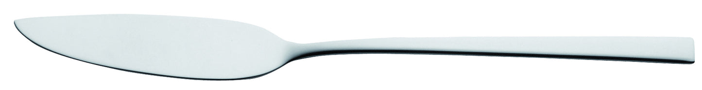 Silberner Tortenheber auf weißem Hintergrund.