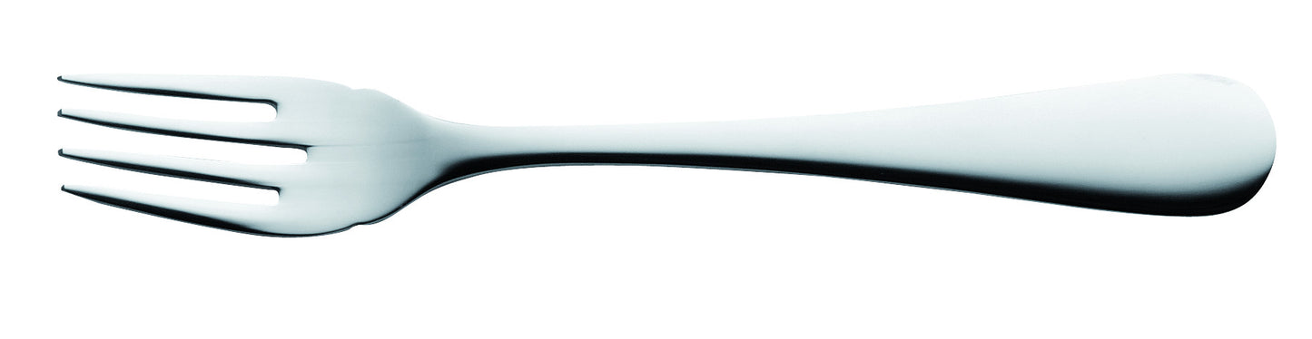 Silberne Gabel auf weißem Hintergrund.