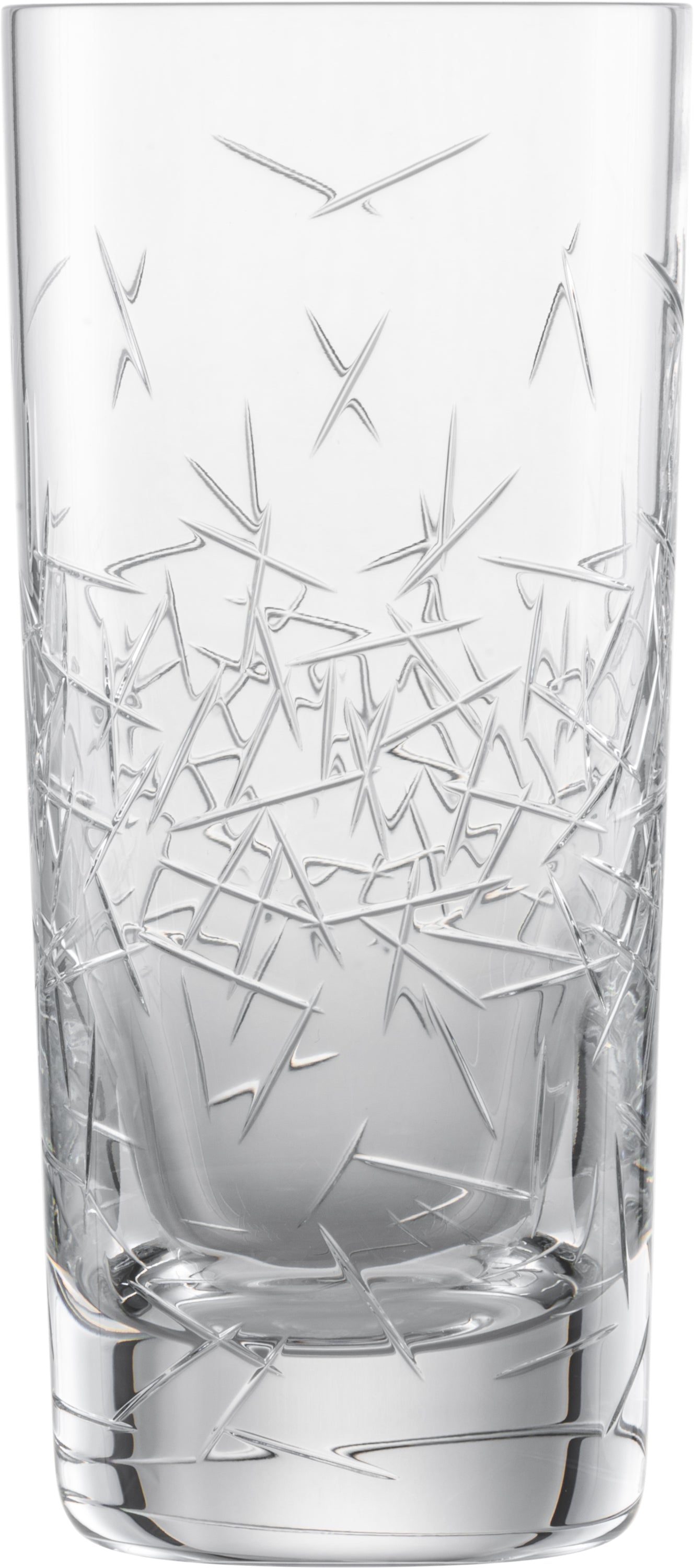 Hohes Glas mit eingraviertem Muster.