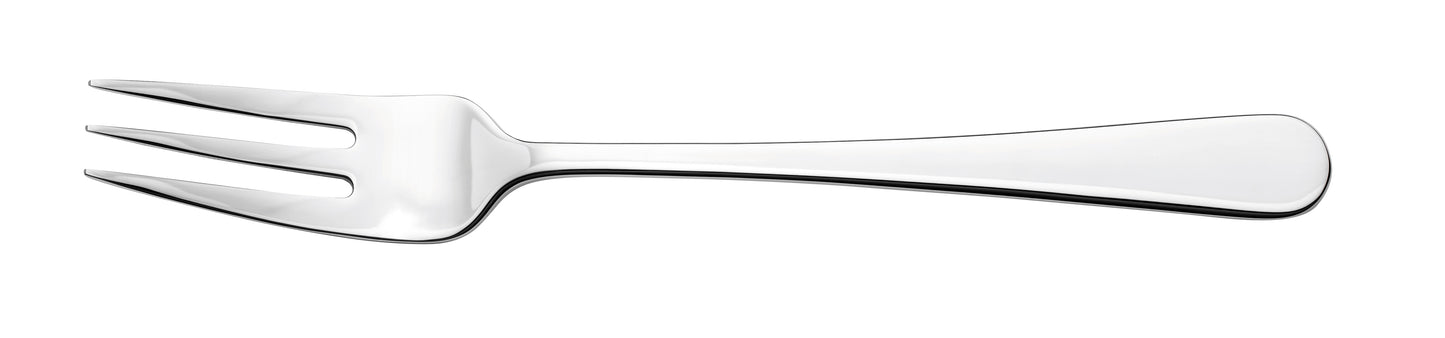 Silberne Gabel auf weißem Hintergrund.