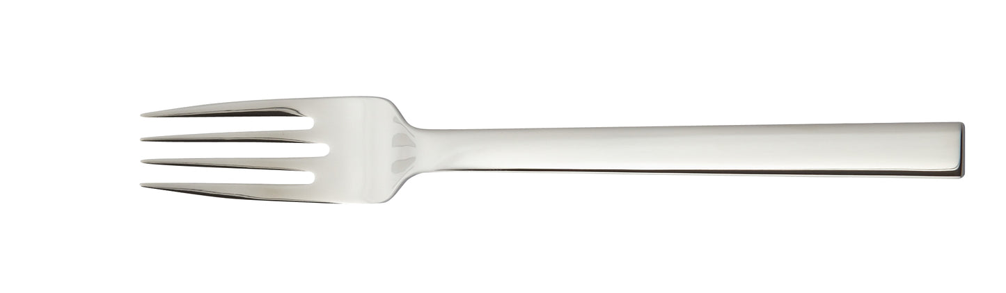 Silberne Gabel auf weißem Hintergrund.
