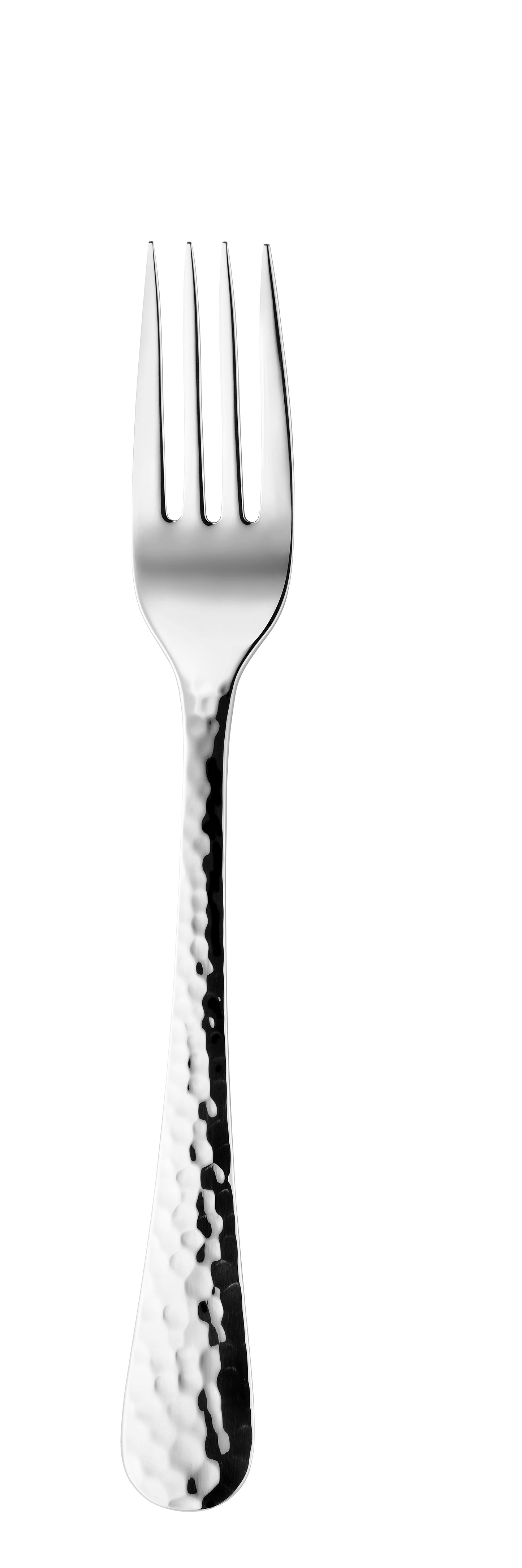 Silberne Gabel mit gehämmertem Griff.