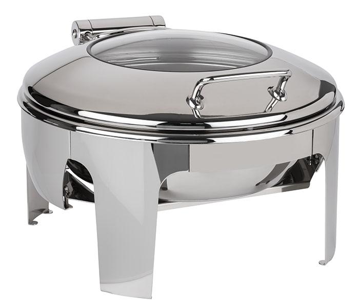 Runder Chafing Dish aus Edelstahl.