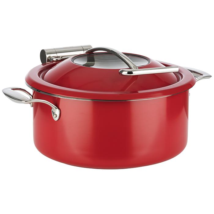 Roter Kochtopf mit Deckel.