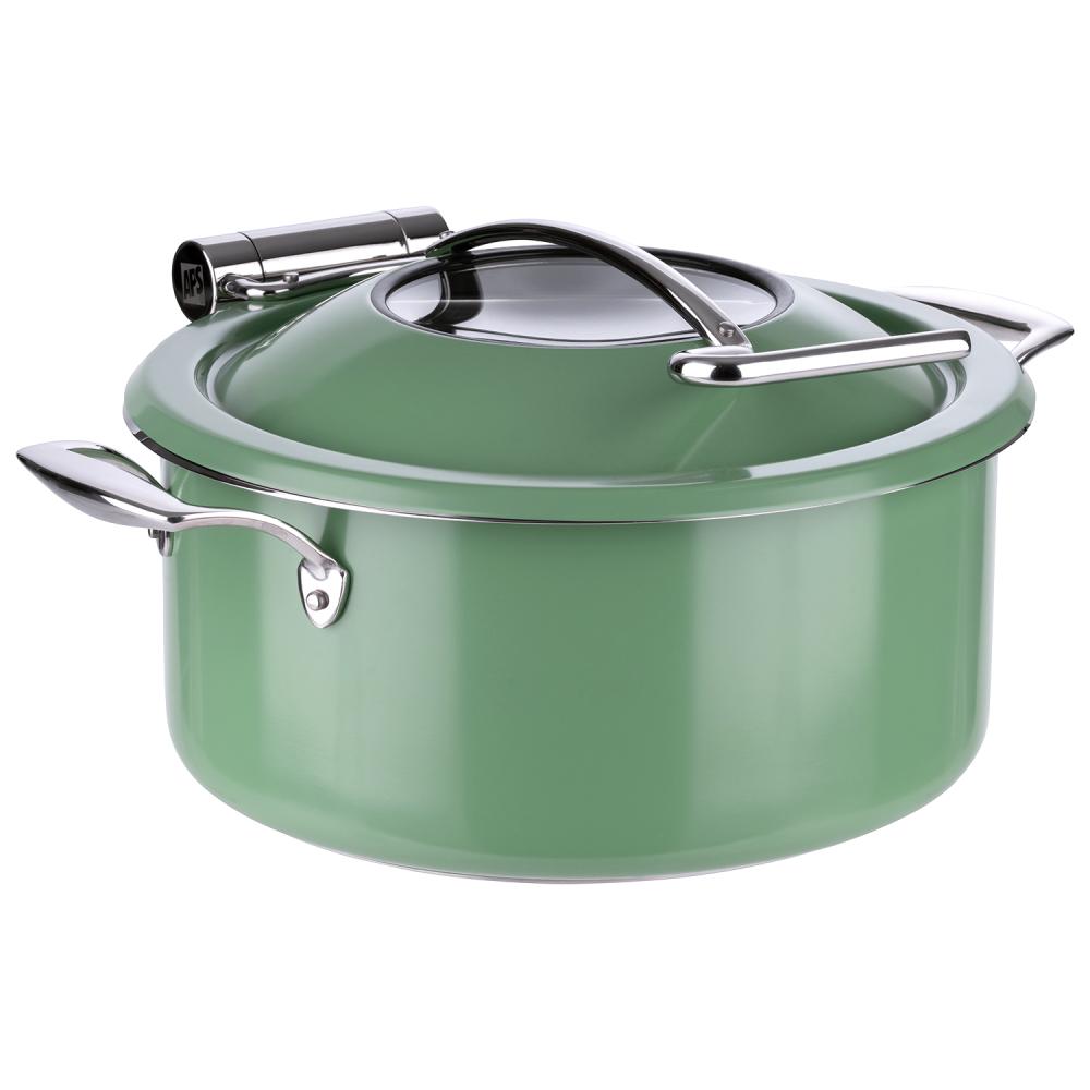 Grüner Kochtopf mit Deckel.