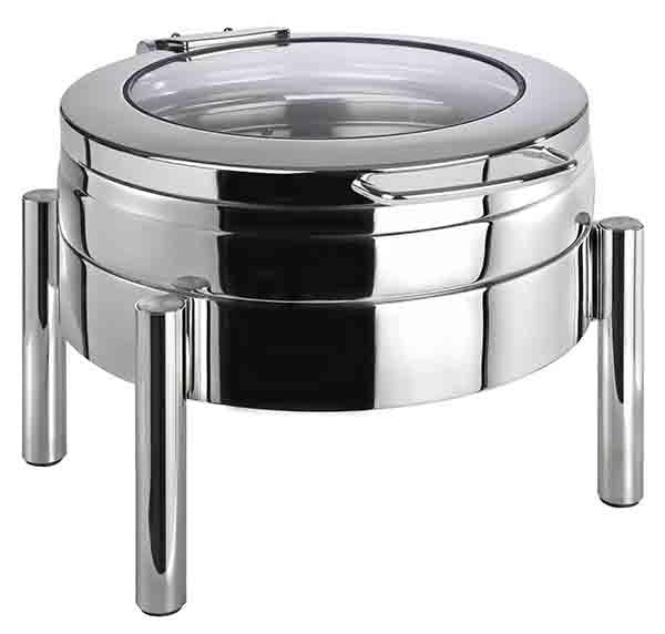 Runder Chafing Dish aus Edelstahl.