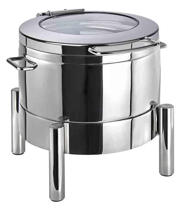 Runder Edelstahl-Chafing-Dish mit Deckel.