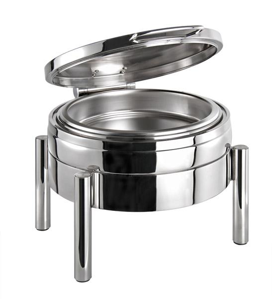 Runder Edelstahl-Chafing-Dish mit Deckel.