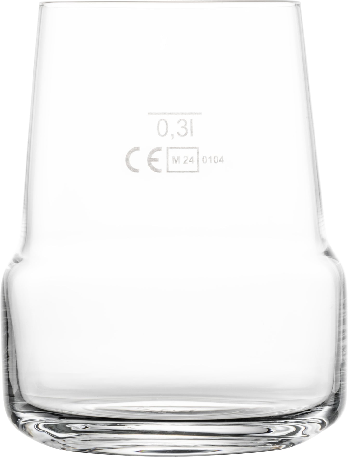 Glas mit Volumenangabe und Zertifizierung.