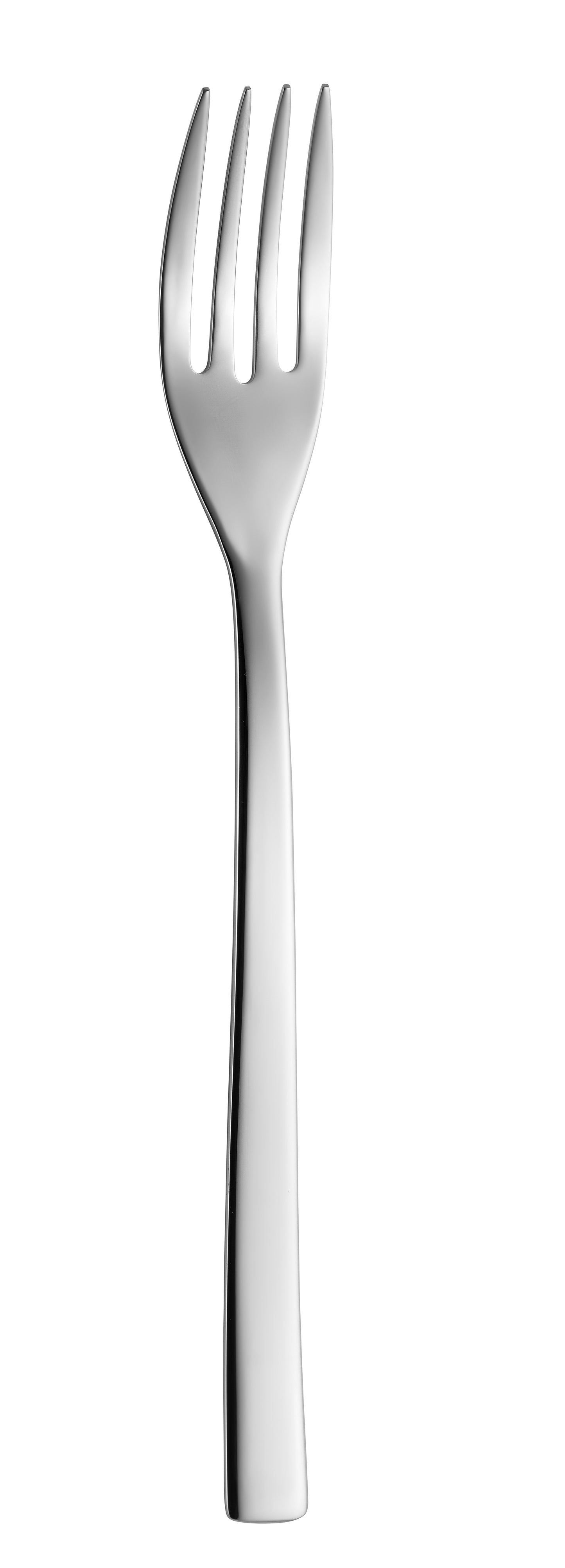 Silberne Gabel auf weißem Hintergrund.