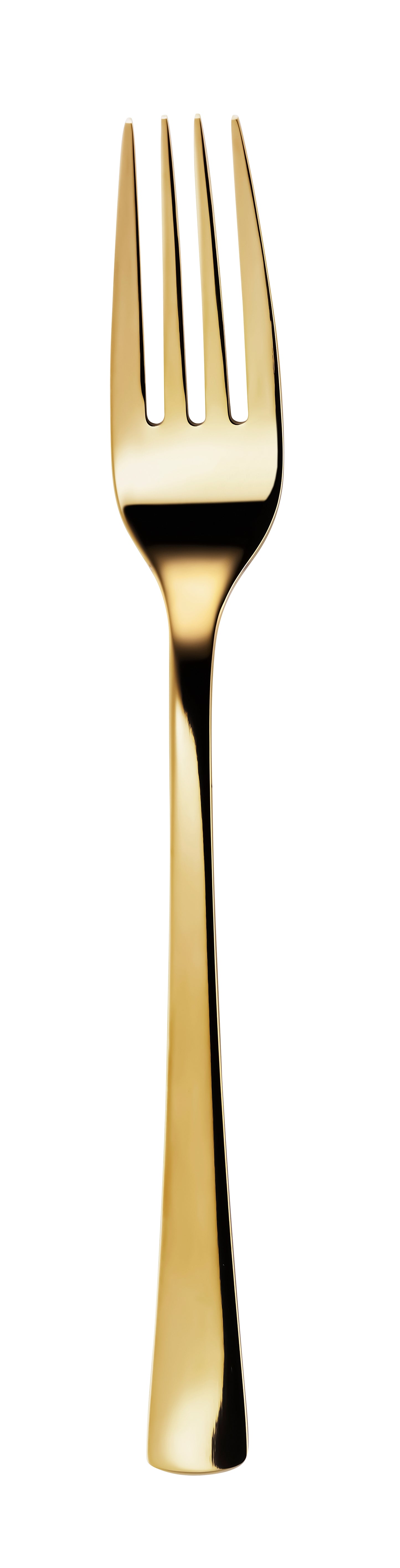 Goldene Gabel auf weißem Hintergrund.