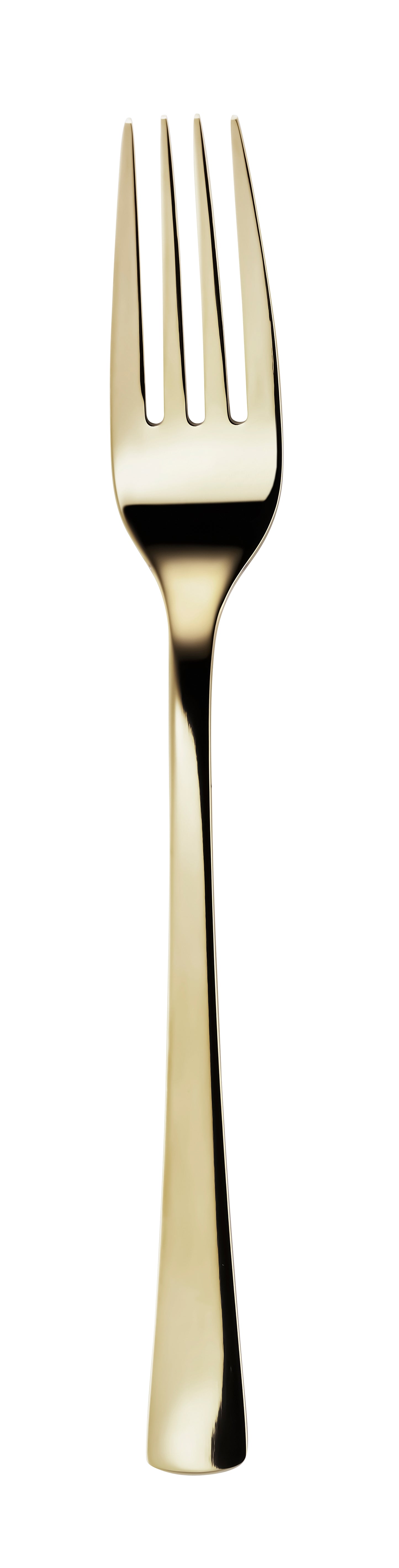 Goldene Gabel auf weißem Hintergrund.