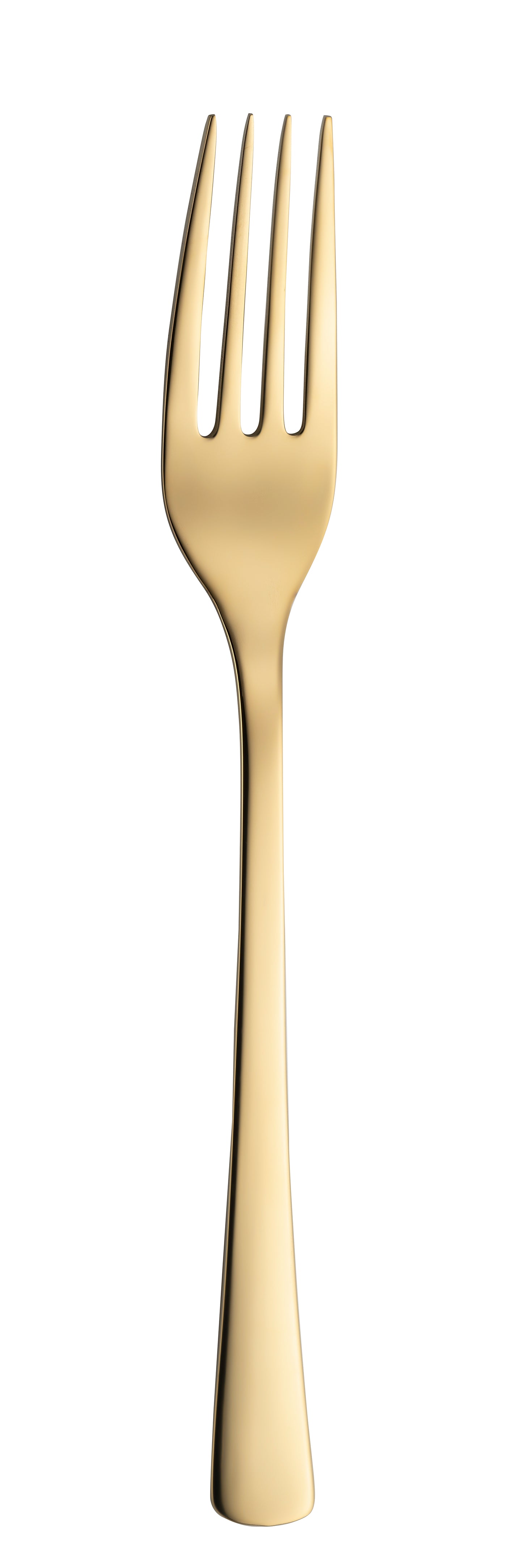 Goldene Gabel auf weißem Hintergrund.