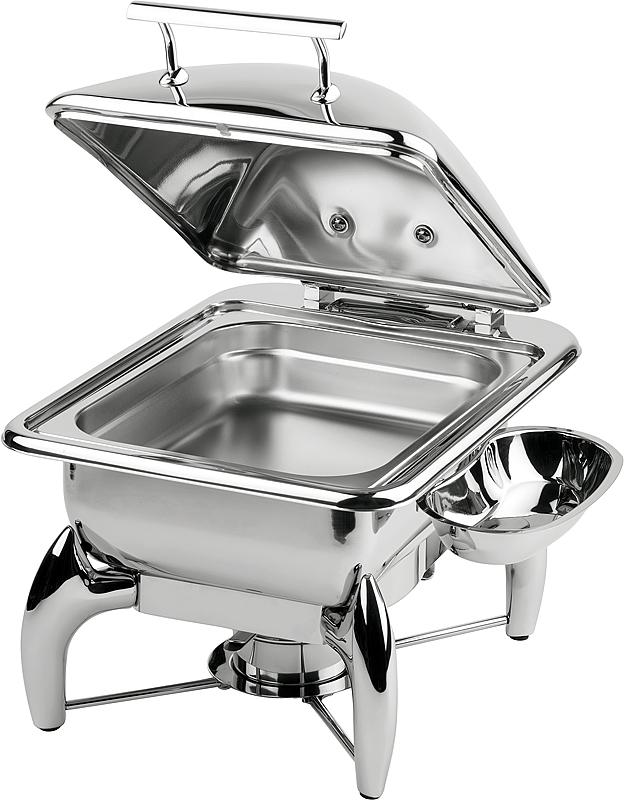 Chafing Dish aus Edelstahl geöffnet.