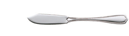 Silberner Buttermesser auf weißem Hintergrund.