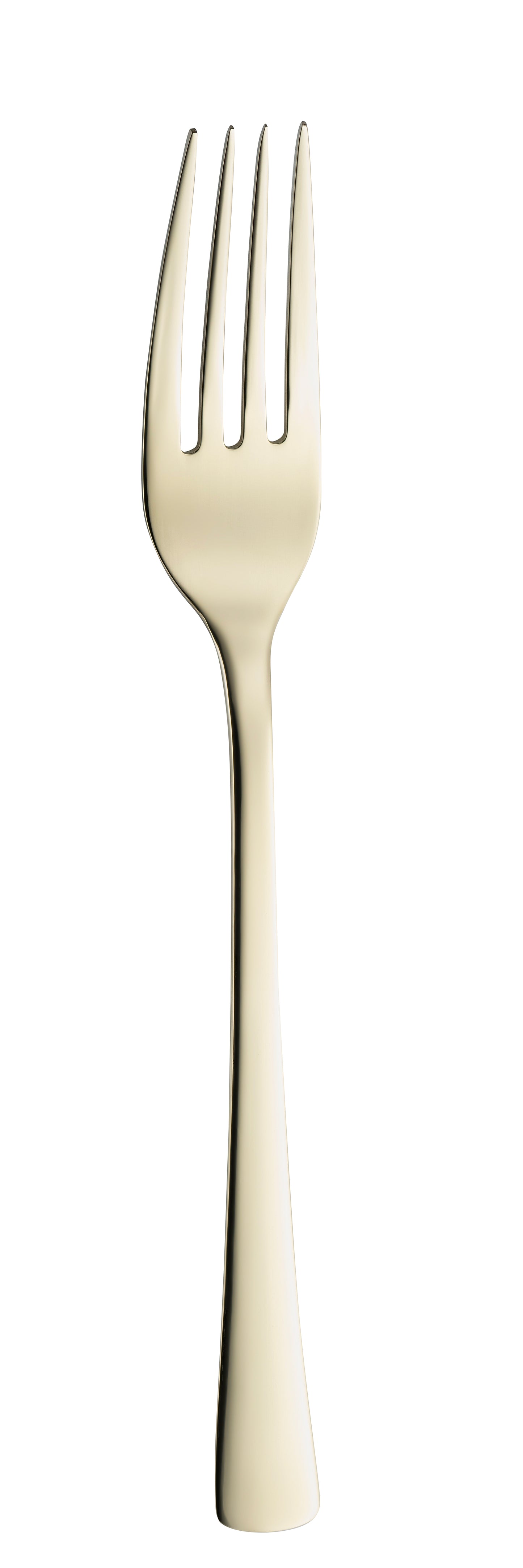 Goldene Gabel auf weißem Hintergrund.