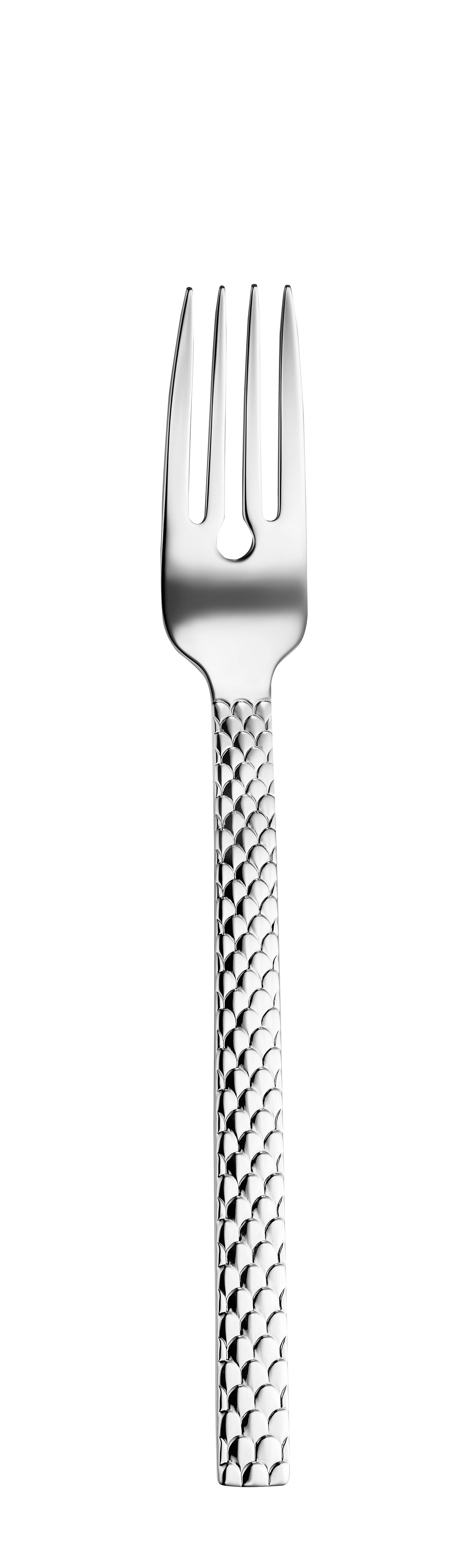 Silberne Gabel mit strukturiertem Griff.