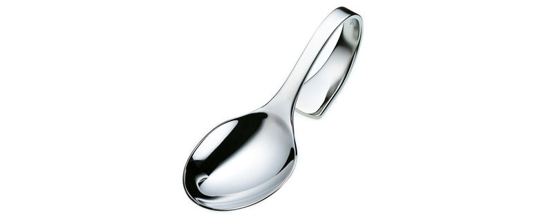 Silberner Löffel mit Haken.