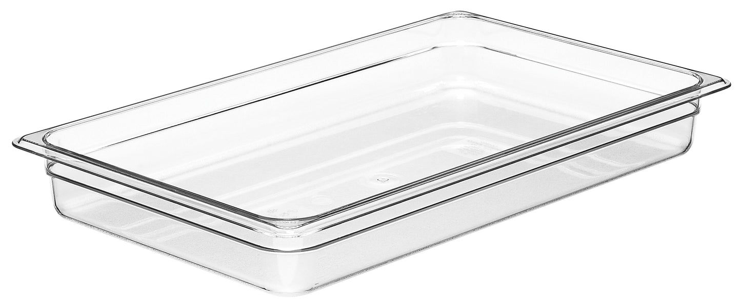 Transparente GN-Behälter aus Kunststoff.