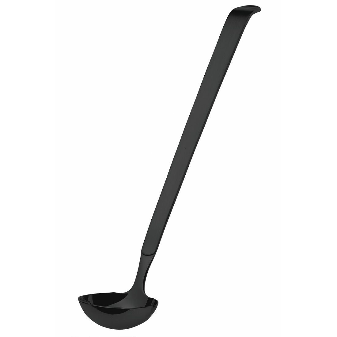 Schwarzer Schöpflöffel aus Edelstahl.