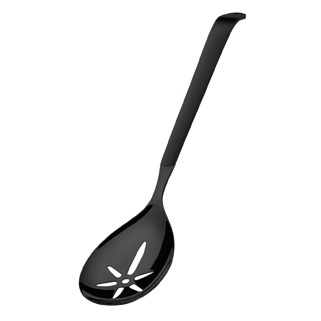 Schwarzer Schaumlöffel mit Schlitzen.