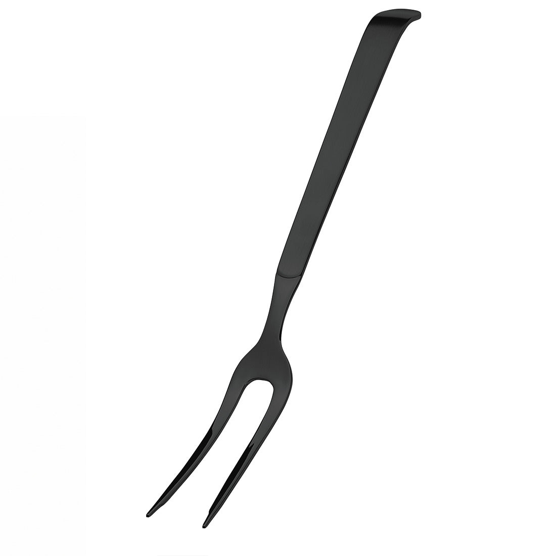 Schwarze Fleischgabel mit zwei Zinken.