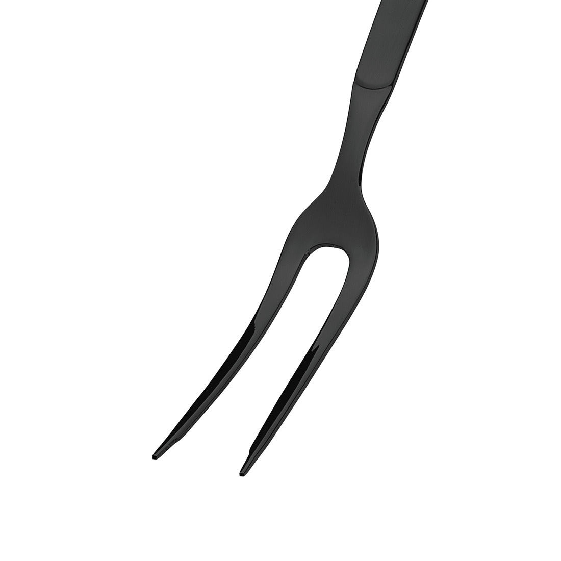 Schwarze Fleischgabel mit zwei Zinken.