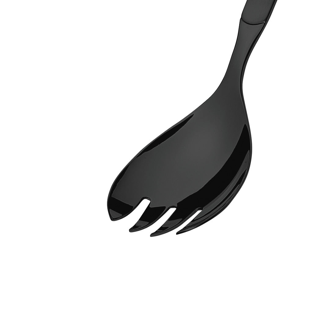 Schwarzer Servierlöffel mit Zinken.