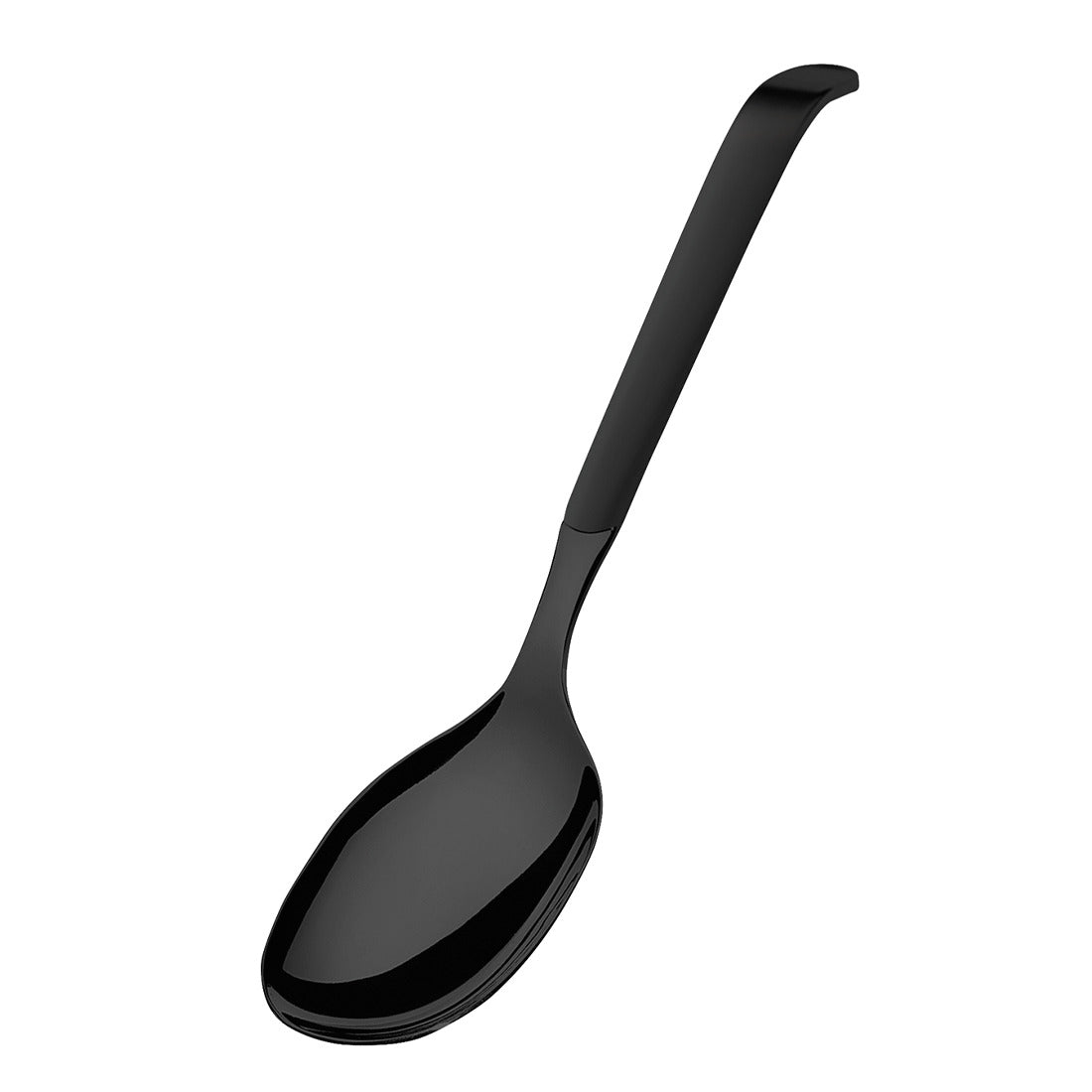 Schwarzer Löffel auf weißem Hintergrund.