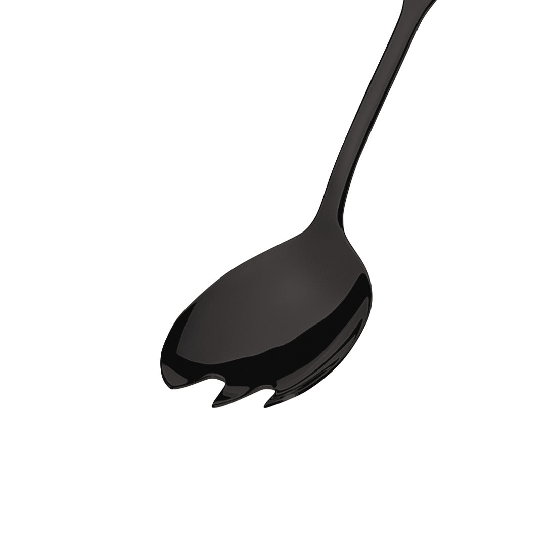 Schwarzer Servierlöffel mit Zinken.