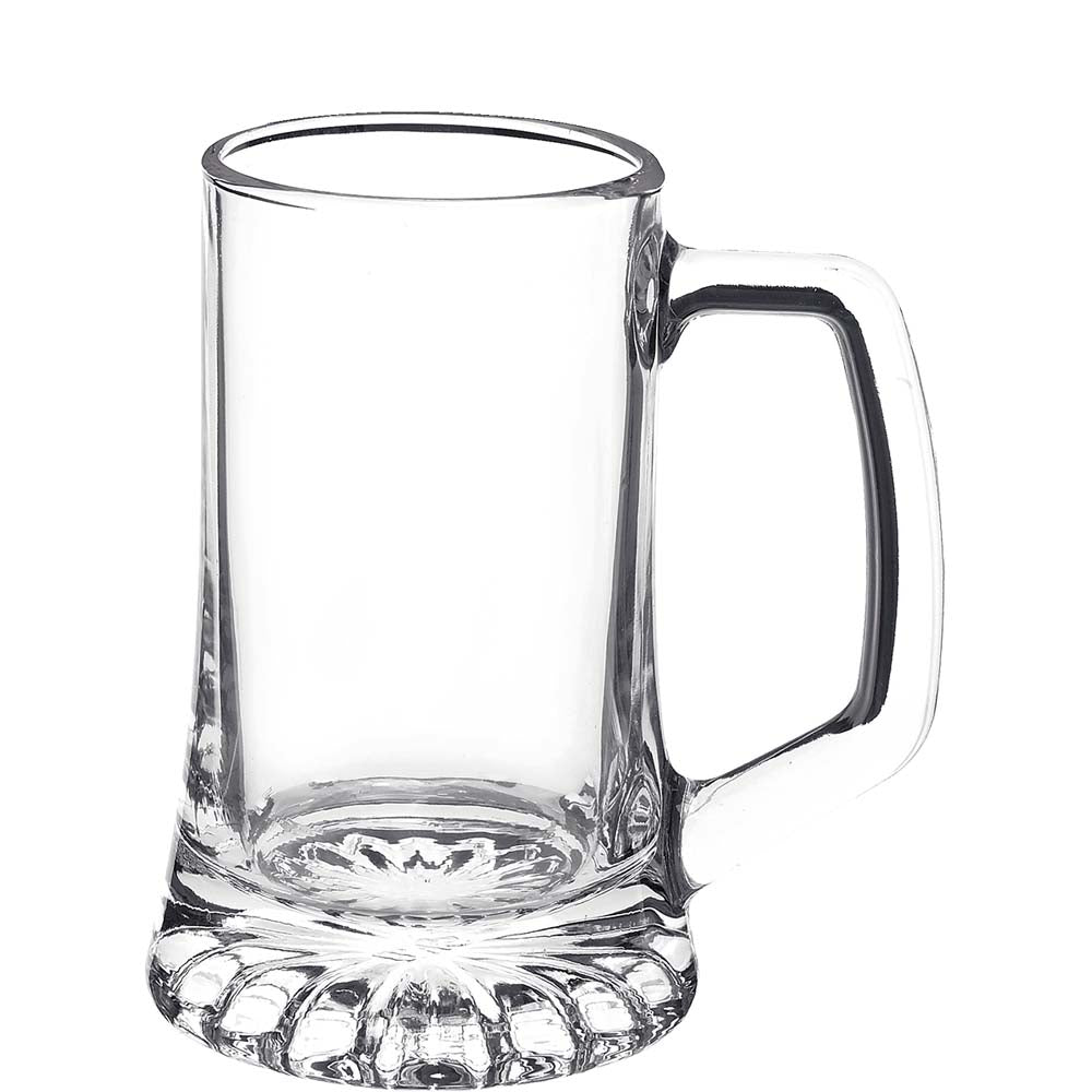 Leeres Bierglas mit Henkel.