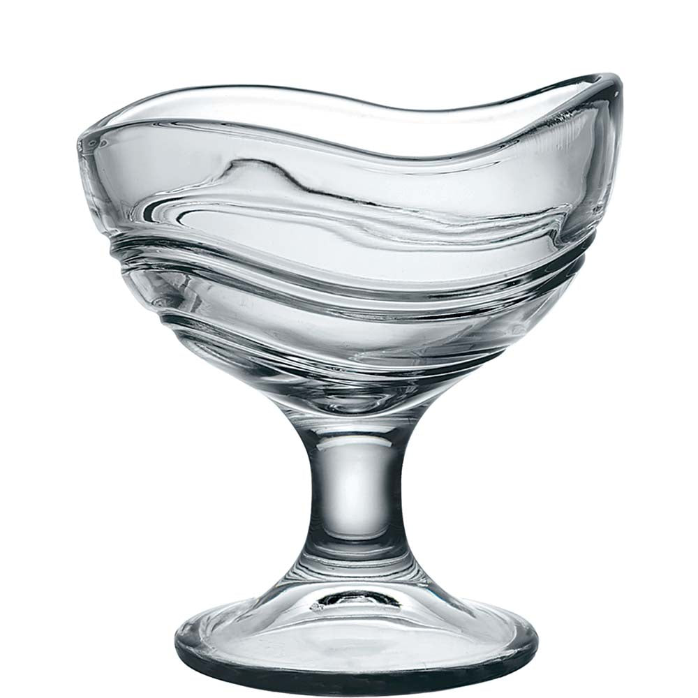 Glas-Dessertschale mit Wellenmuster.