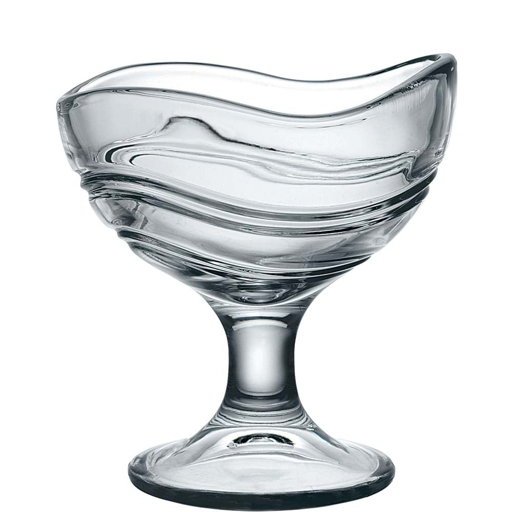 Glas-Dessertschale mit gewelltem Design.