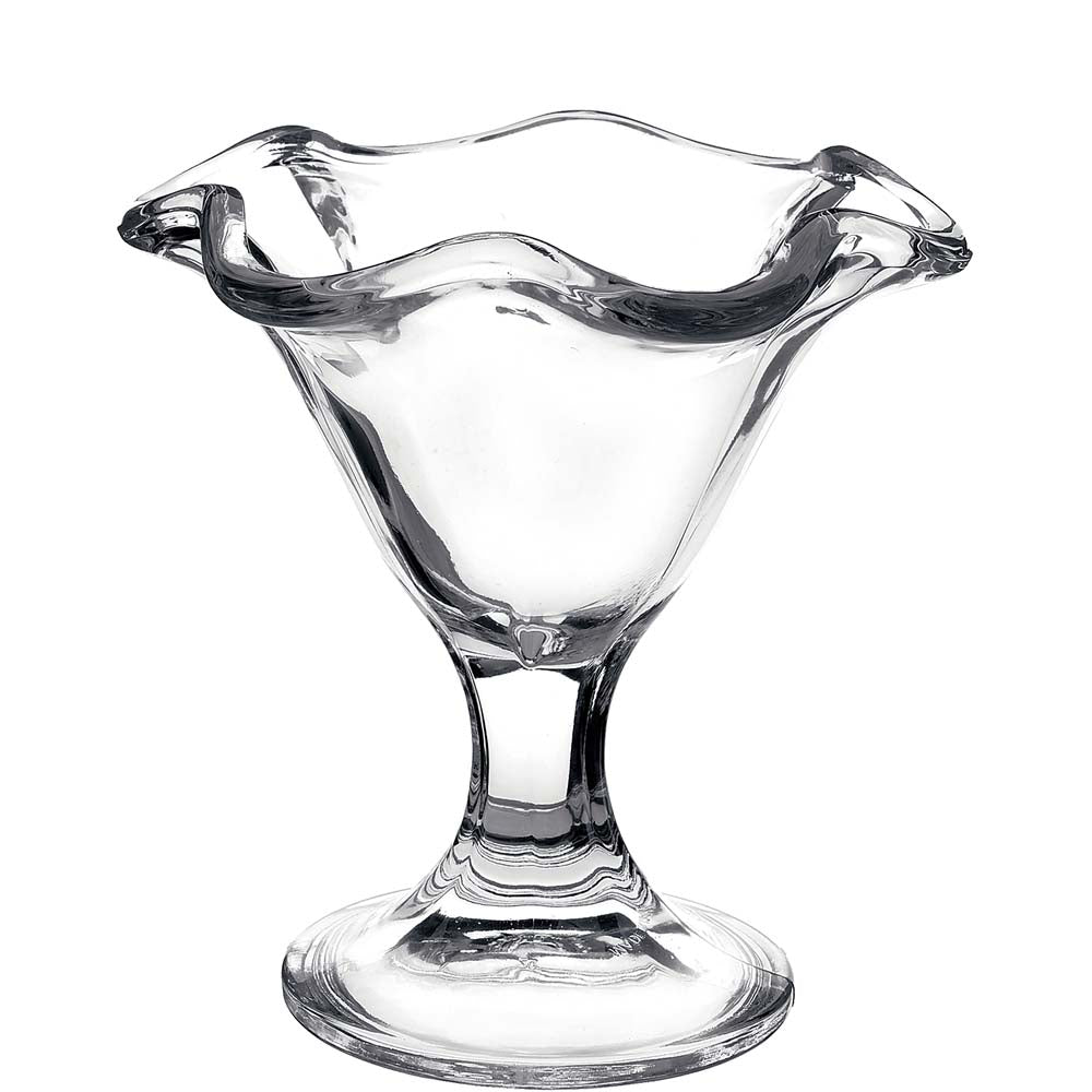 Glas-Dessertschale mit gewelltem Rand.