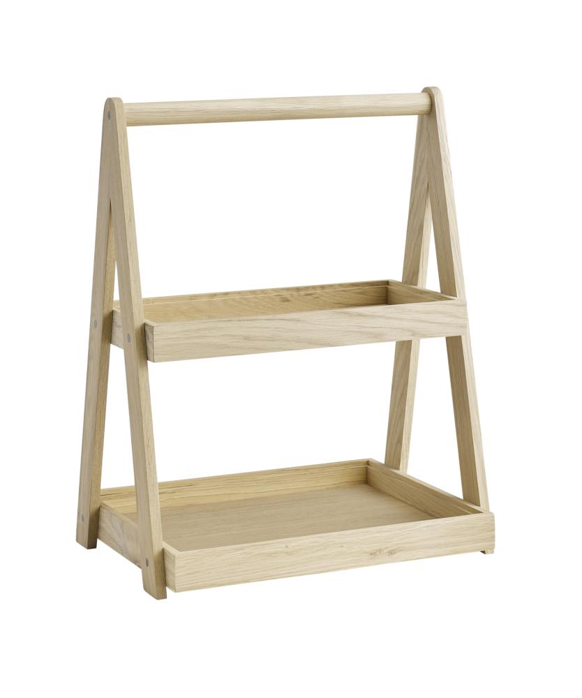 Holzregal mit zwei Ablagen.