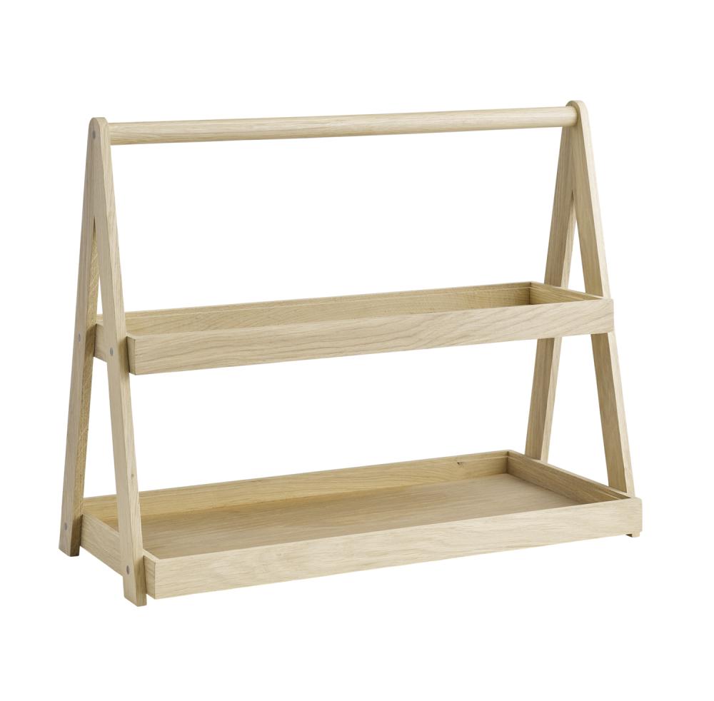 Holzregal mit zwei Ablagen.