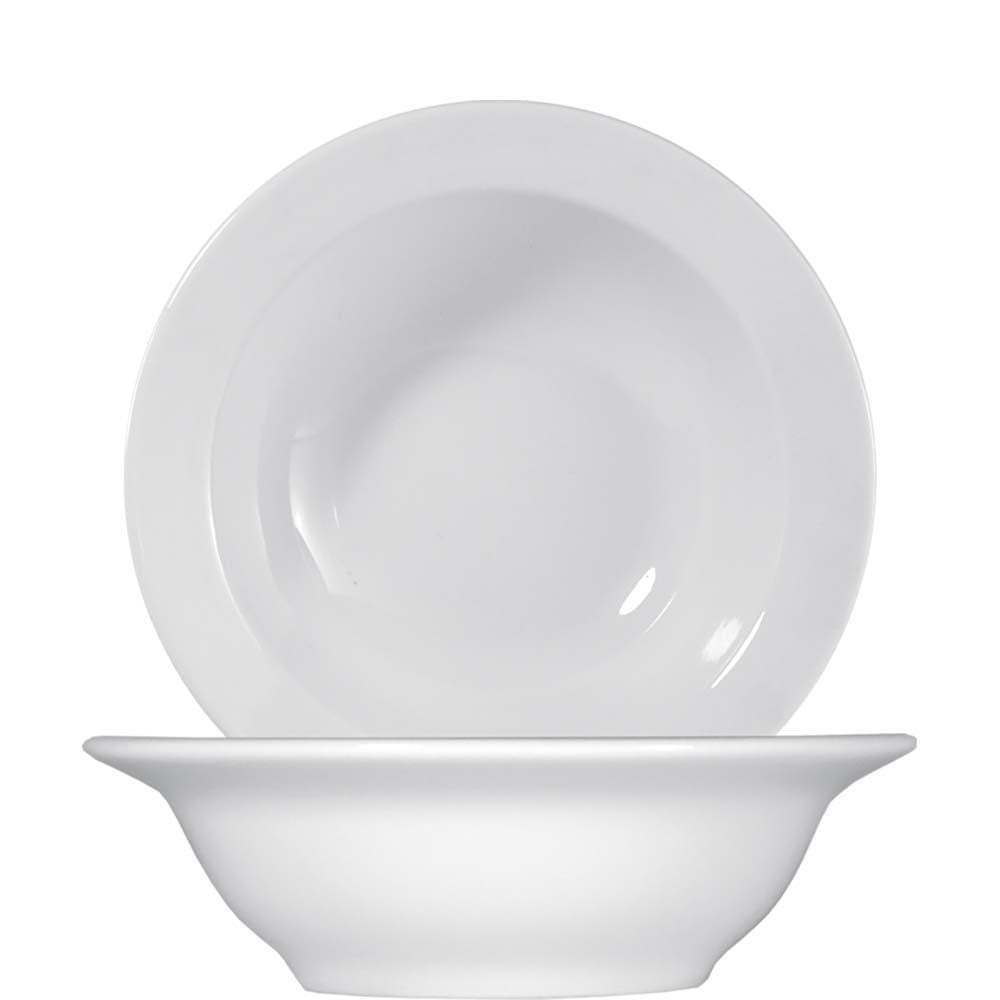 Weiße Porzellanschüsseln, schlichtes Design.
