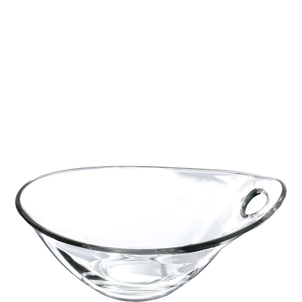 Transparente Glasschale vor weißem Hintergrund