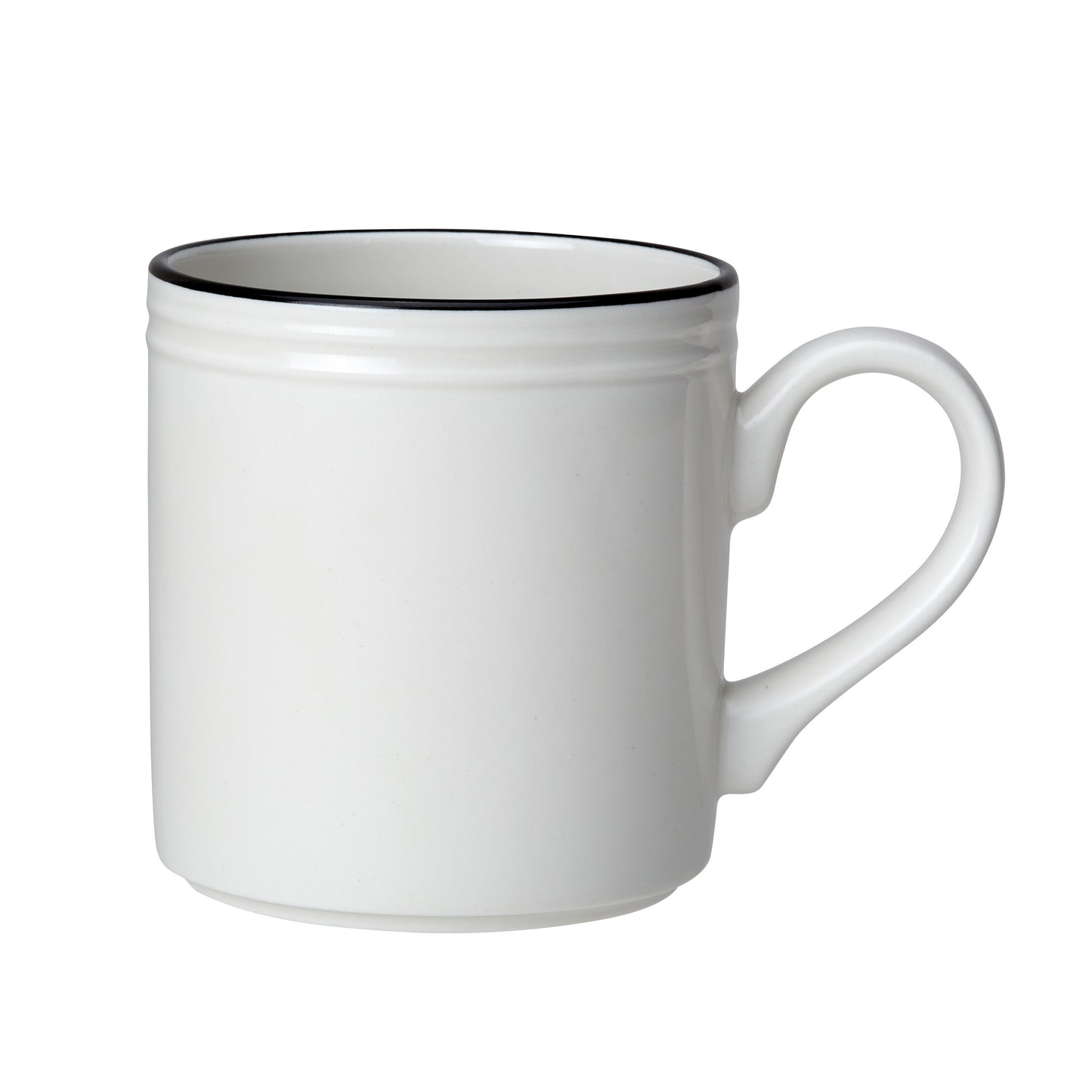 Weiße Tasse mit Henkel.