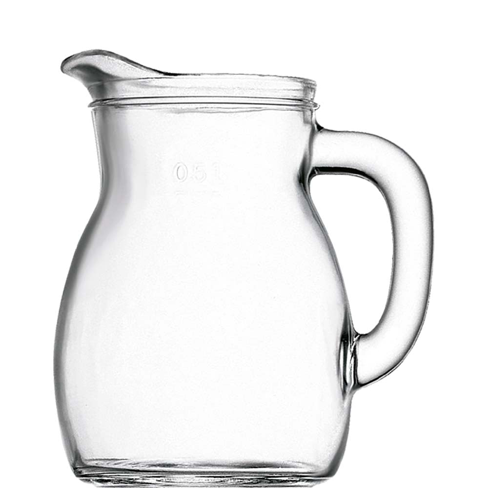 Glaskrug mit Henkel und Ausguss.
